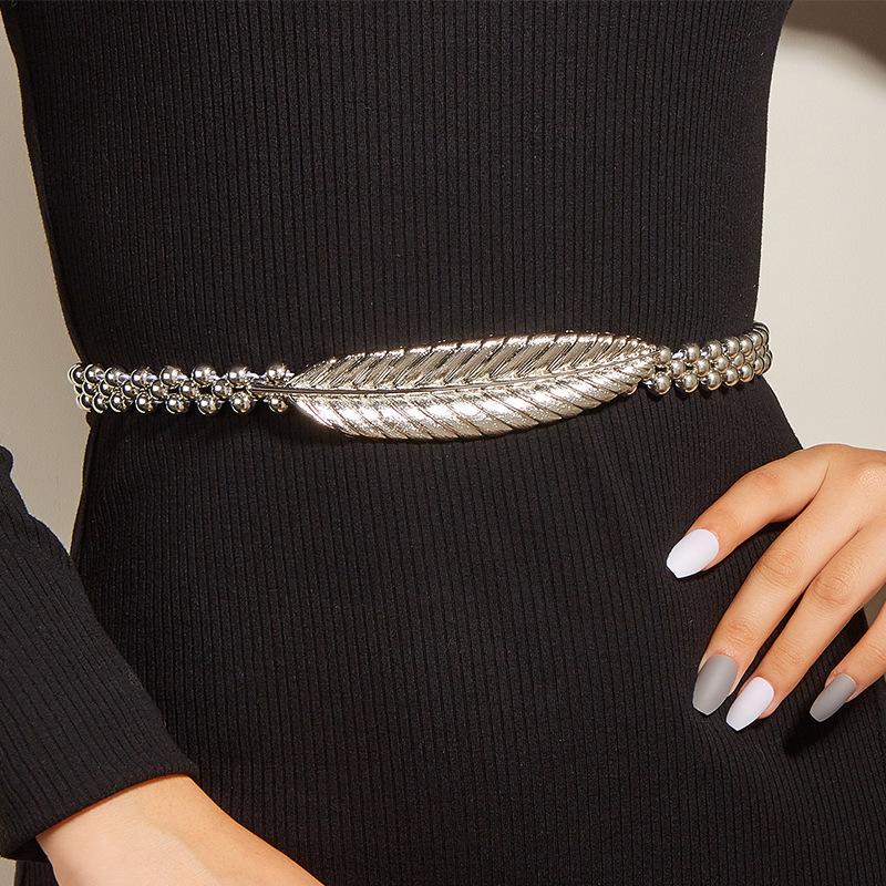 

Leaf Metal Shape Elastic Waist Chain Dress Belt Chain Fashion Jewelry Gifts срібний