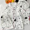 Light Luxury High-Value Black Cat Small Floral Wind Cloud Cotton Fashion Pajamas Short-Sleeved Three-Piece Loungewear