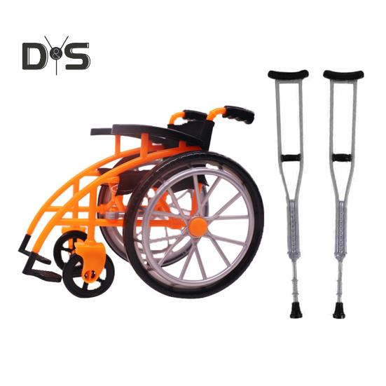 Mini Wheelchair Toy Set for Dollhouse Miniature Model with Crutches House Decoration DIY Crafts Sand Table Accessories Wheelchair Toys Mini Crutches