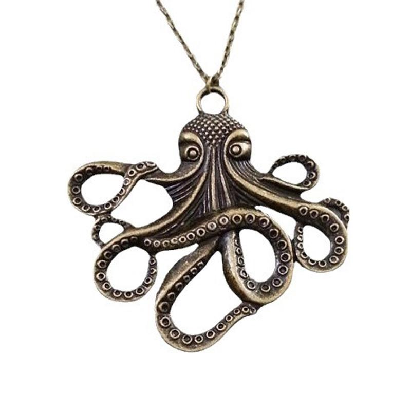 Octopus Pendant Necklace - Large Bronze Animal Charm Necklace - Delicate Fashion Accessories