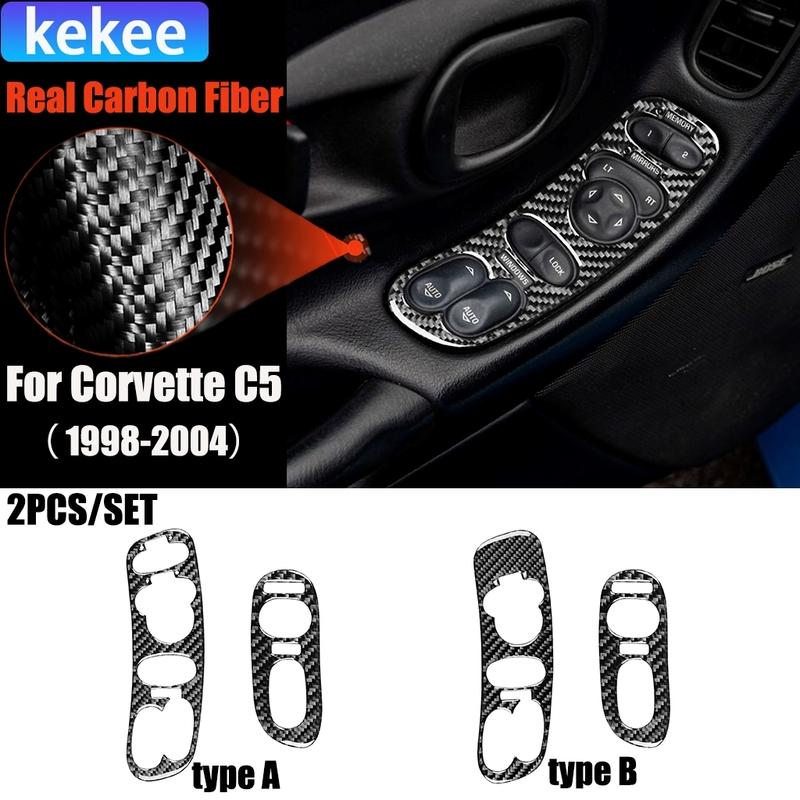 Carbon Fiber Car Accessories Window Lift Control Panel Modified Interior Trim Cover Sticker For Chevrolet Corvette C5 1998-2004