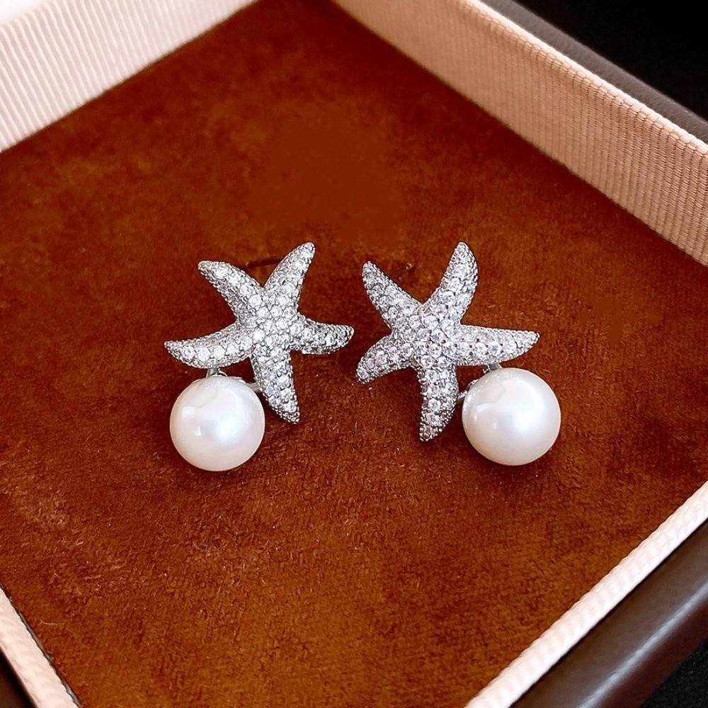 Crystal Korean Style Earrings Ocean Style Starfish Starfish Ear Studs  Women