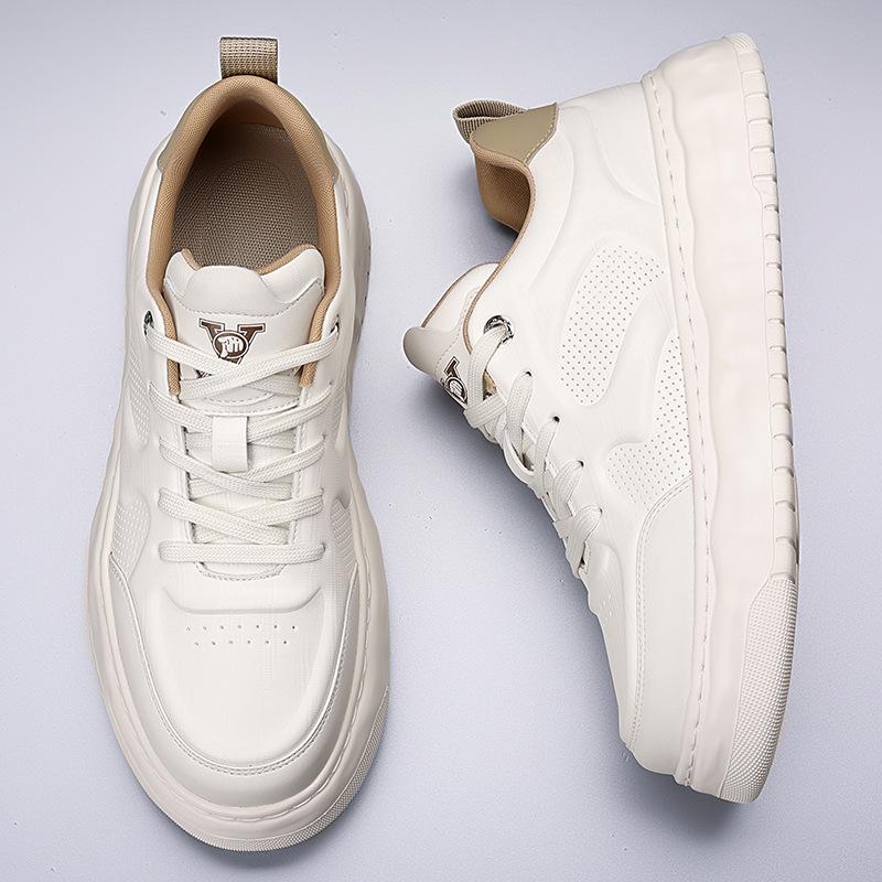 Spring and summer men's shoes new breathable leather surface white shoes platform sports shoes casual board shoes tide