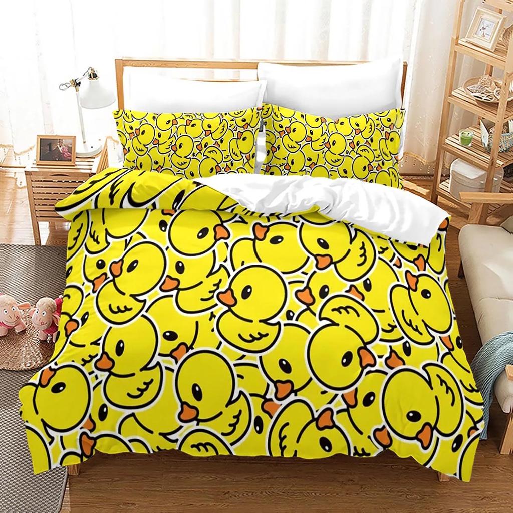 Yellow Duck Bedding Set Single Twin Full Queen King Size Little Duck Bed Set Aldult Boys Bedroom Duvetcover Sets 3D Print 015