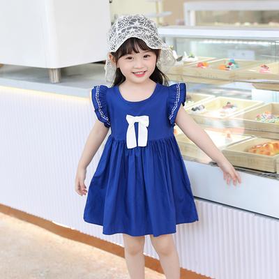 Summer Baby Girls Casual Clothes Dress Printing Short Sleeve Dress Kids Toddler Pageant Navy Dresses