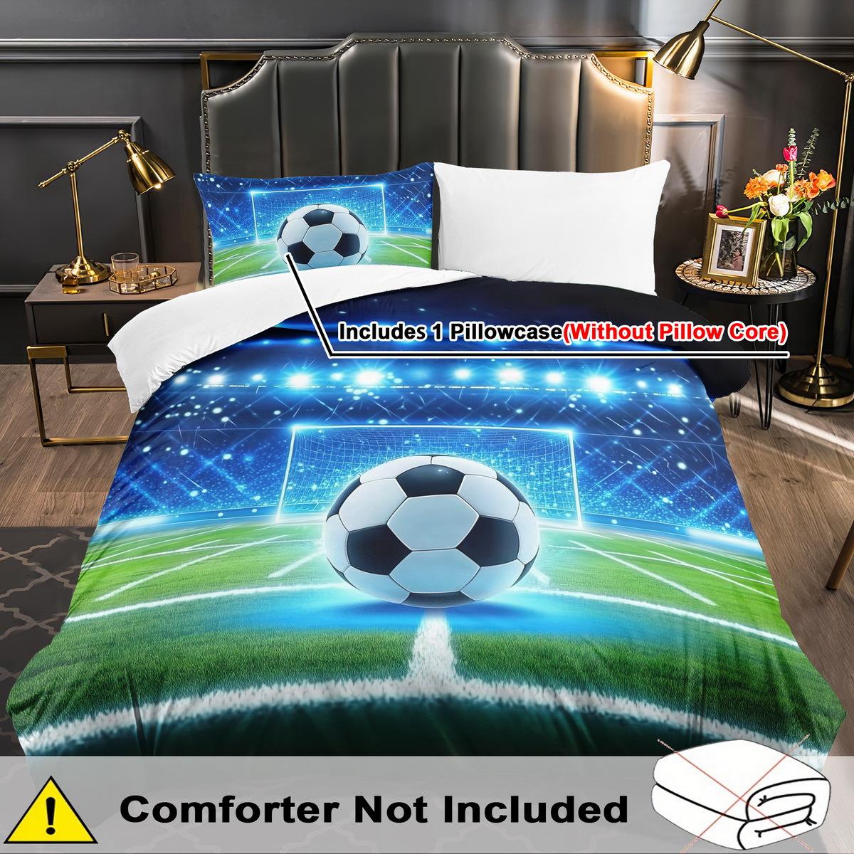 Sports Bedding Set Soccer Duvet Cover Set Arena Comforter Cover Bedroom Decor Guest Room 2/3pcs 2D Modern Competition Flat Printing (Include 135cm*200cm