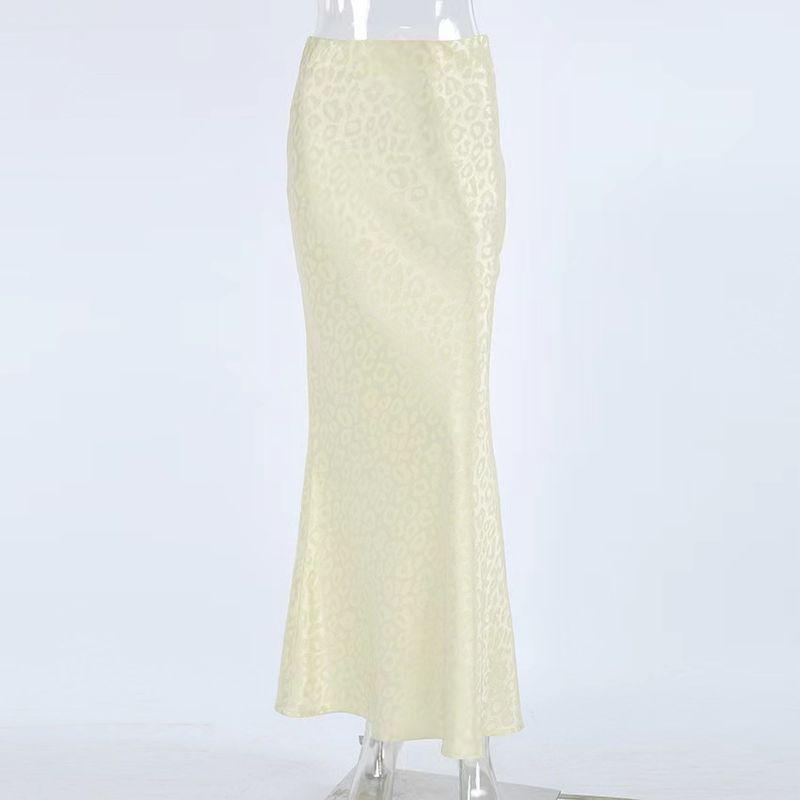 

Western Style Retro Leopard Print Jacquard Slim fit Skirt All-Match Fishtail Skirt Leopard Jacquard Skirt Champagne S
