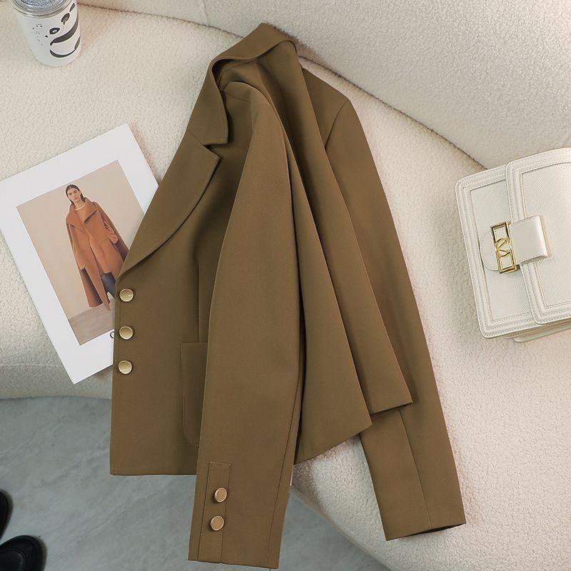 

Spring and Autumn new short blazer suit beige temperament versatile high-end casual blazer XXL темно-коричневого