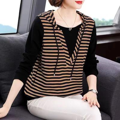 Autumn and Winter New Temperament Commuter Oversize Women's Clothing Drawstring Stripe Long Sleeve Versatile Pullover Hoodie