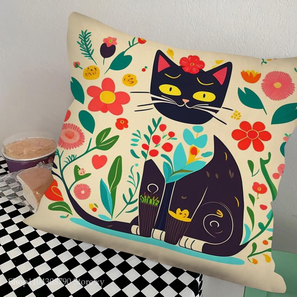 1pc Nordic Style Cat Oil Pillow Case Square Bedroom Sofa Leisure Comfort Cushion Car Living Room Home Decoration