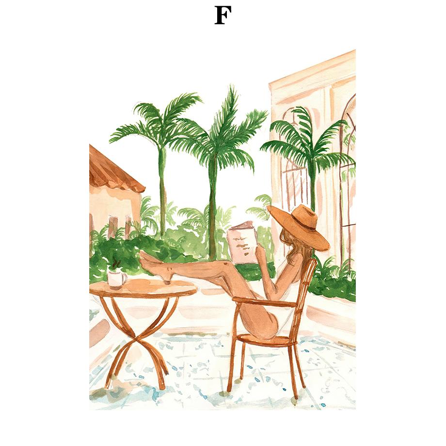 Summer Beach Leisure Holiday Fashion Wall Art Canvas Painting Nordic Poster Room Decor Tropical Watercolor Sunbathe Surfing