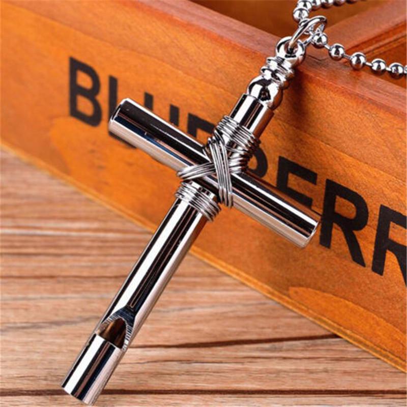 Fashion Women Men's Jewelry Stainless Steel Whistle Cross Pendant Necklace Chain Fashion Women Men's Jewelry Stainless Steel Whistle Cross Pendant Necklace Chain