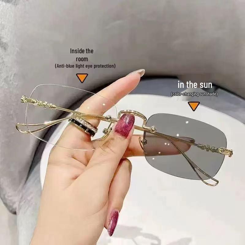 Wang Yibo Style Rimless Pure Titanium Anti-Blue Light Glasses for Men - Retro Flat-Lens Prescription Frame 16096