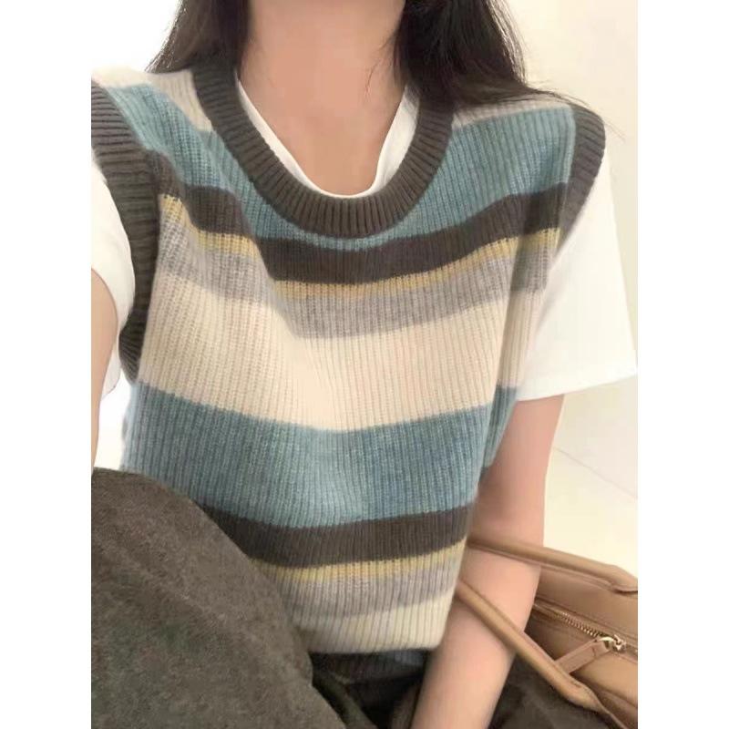 Women's Striped Knitted Vest Women's Spring and Autumn Loose Women's Sweater Vest