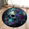 Halloween Terrifying Rose Skull Round Carpet Gothic Rose Carpet Bedroom Living Room Decoration Halloween Gift