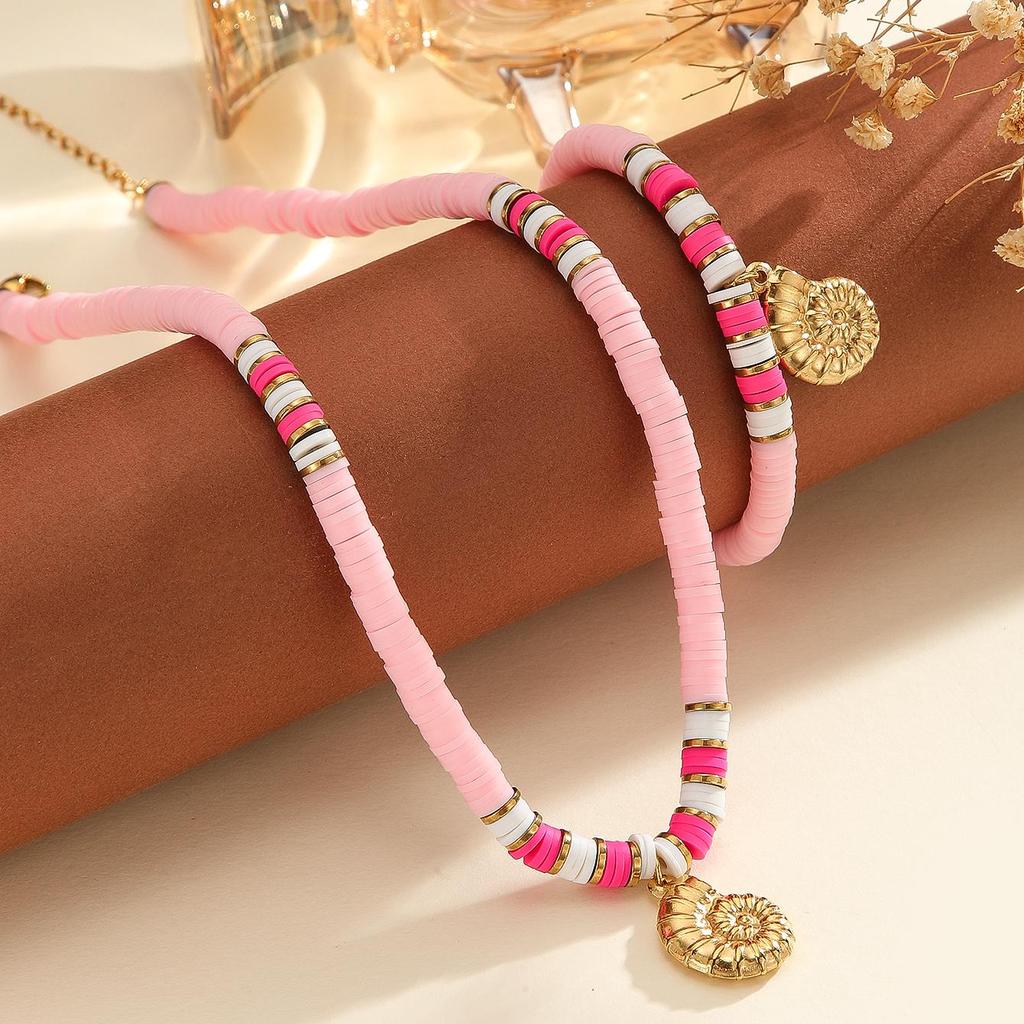Atoztide Fashion Ocean Series Polymer Clay Necklace Bracelet Jewelry Set for Women Stainless Steel Shell Conch Pendant Set Gift