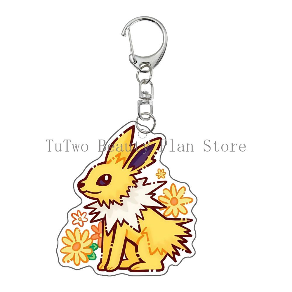 Anime Flower Eevee Espeon Umbreon Vaporeon Sylveon Jolteon Kawaii Cartoon Acrylic Keychain Women Bag Pendant Jewelry Accessories