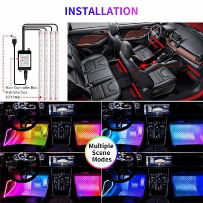 Neon 48 LED LED Car Foot Light With USB Remote Car Interior Ambient Lamp App Control Automotive Interior Decorative Lights
