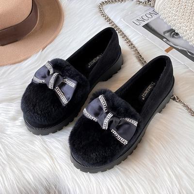 T56 Jurchen Rabbit Hair Plush Warm Cotton Shoes Women's Large Size Thick-soled One-pedal Fluffy Shoes