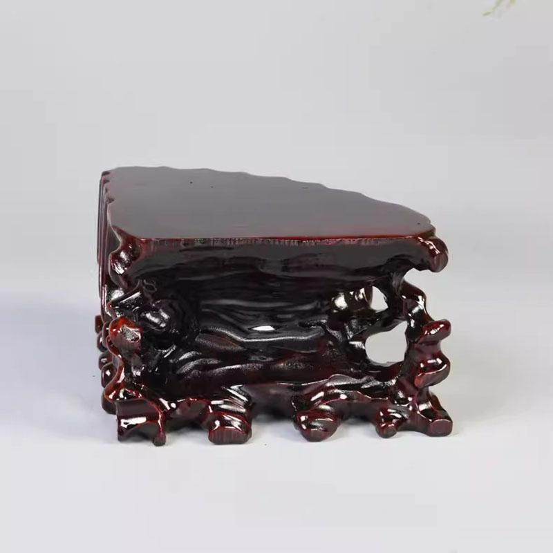 Fan-shaped Stone Base, Solid Wood Carving Ornament Base, Wooden Base for Home Decoration