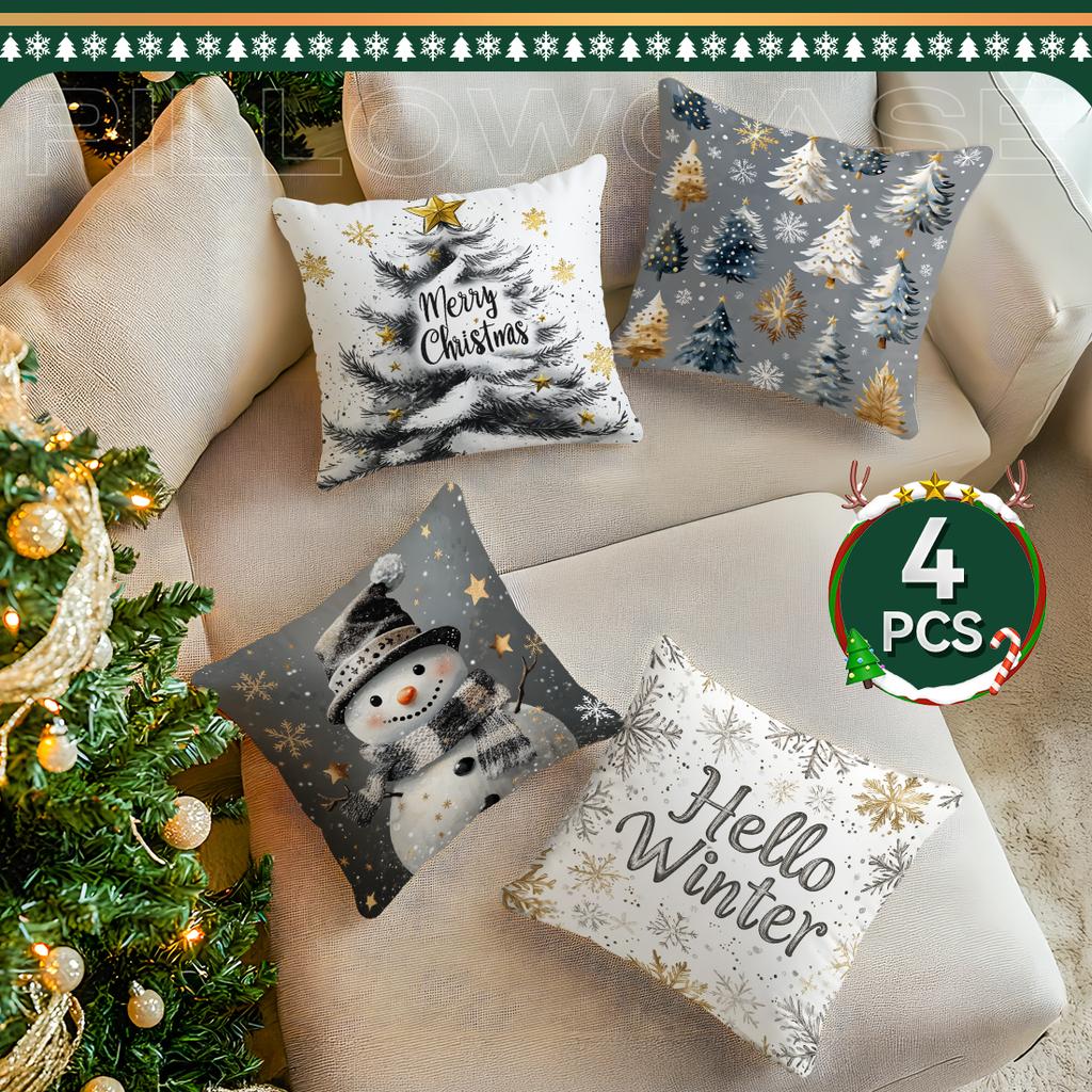 Grey Christmas Cushion Pillowcase Printed Polyester 45x45cm Throw Pillowcover Decorative Sofa Cushion Pillowslip Home Decor
