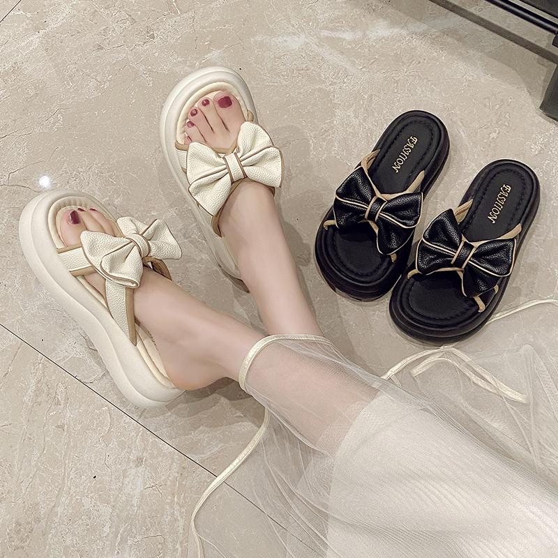 Fashion Women Slippers New Summer Casual Shoes Versatile Thick Sole Sandals Woman Outwear Bow Beach Slippers Sexy Slides Zapatos Mujer