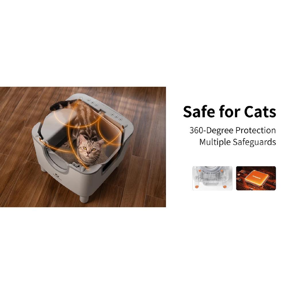 F6 Self-Cleaning Litter Box - Open-Top Automatic Cat Litter Box with Odor Control, Safety Features, and Easy Maintenance