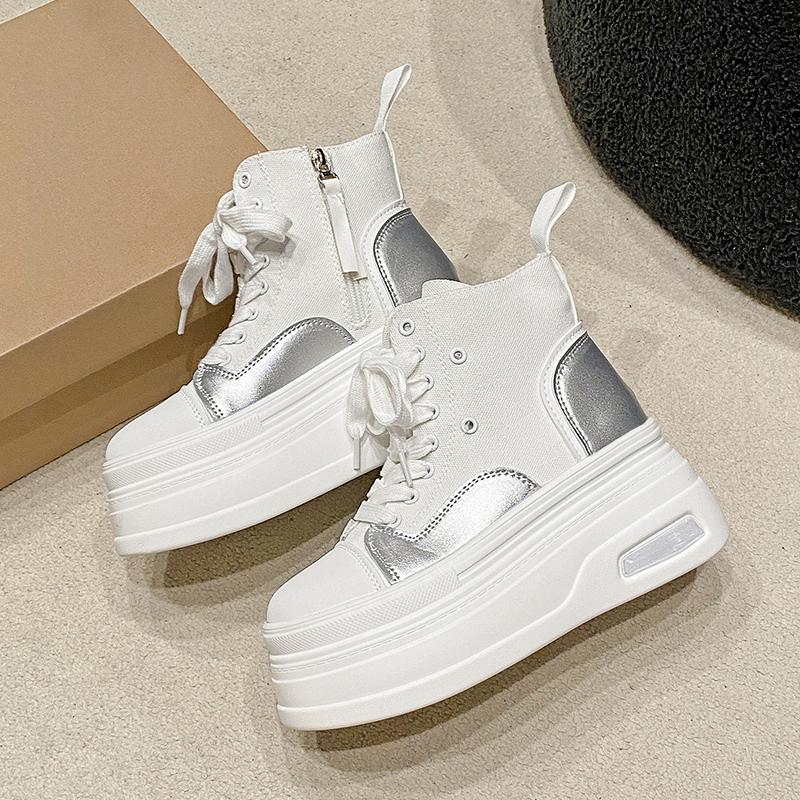 Mode Aphixta 8cm Plateau Stiefeletten Höhenerhöhende Sneaker Damenschuhe Plateau Klobige Sohle Schnürstiefel Dicke Sohle Schuhe