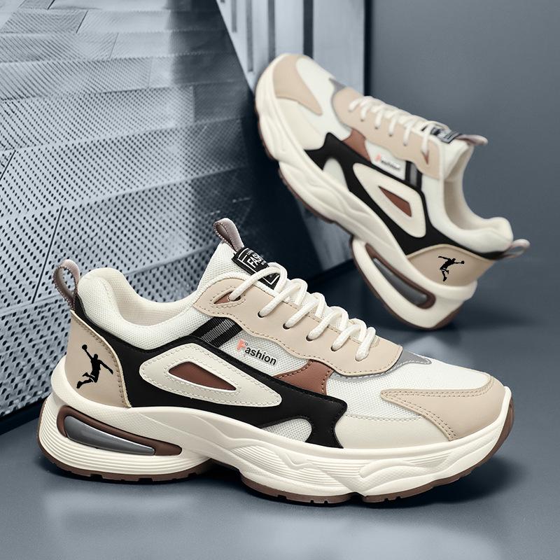 Men's Breathable Mesh Dad Shoes - Comfortable Air Cushion Running & Casual Sneakers with Thick Sole for Autumn.