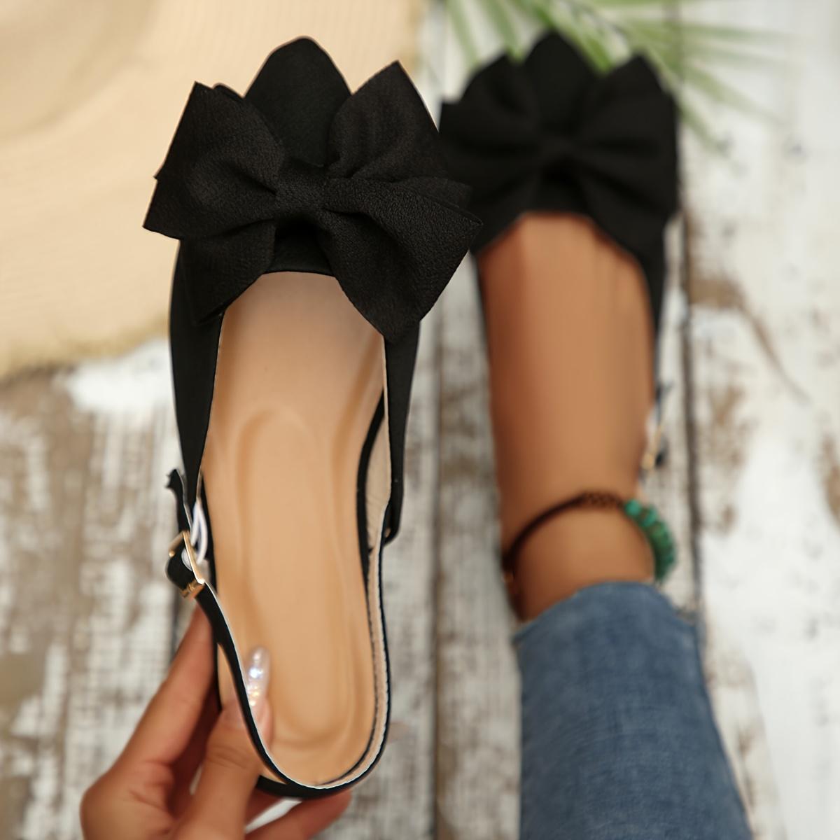 

Fashion Women S Mules with Bow Decoration Pointed Toe, Flat, Comfortable, All-season Shoes, Fabric Upper, Synthetic Lining, Women Shoes 43 чорний