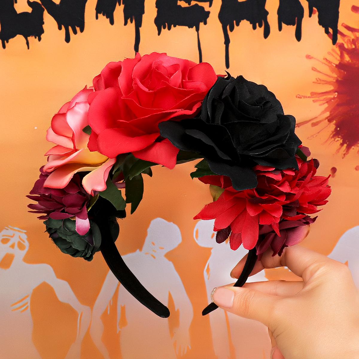 

1 шт. Индивидуальный мексиканский цветочный венок на День мертвых, гавайская повязка на голову в стиле бохо Фрида, цветочная повязка на голову для вечеринки на Хэллоуин