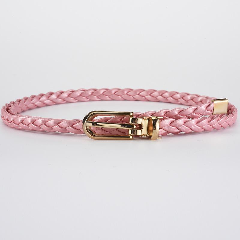 Women's Korean Style Candy Color Knotted Braided Leather Belt with Clip Buckle