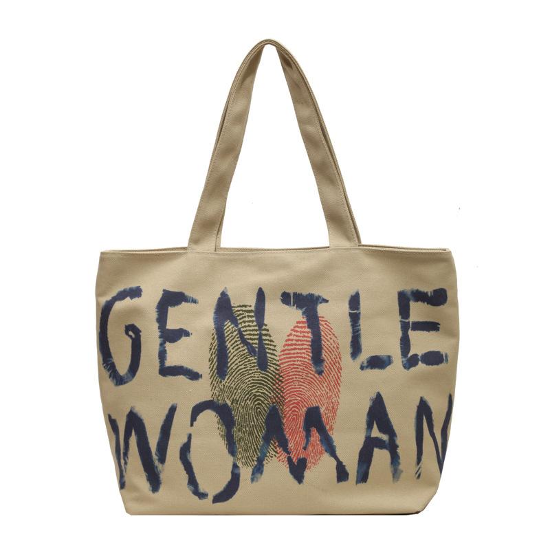 

Blue finger letter canvas bag fashionable new original niche design large capacity bag female messenger tote bag хаки