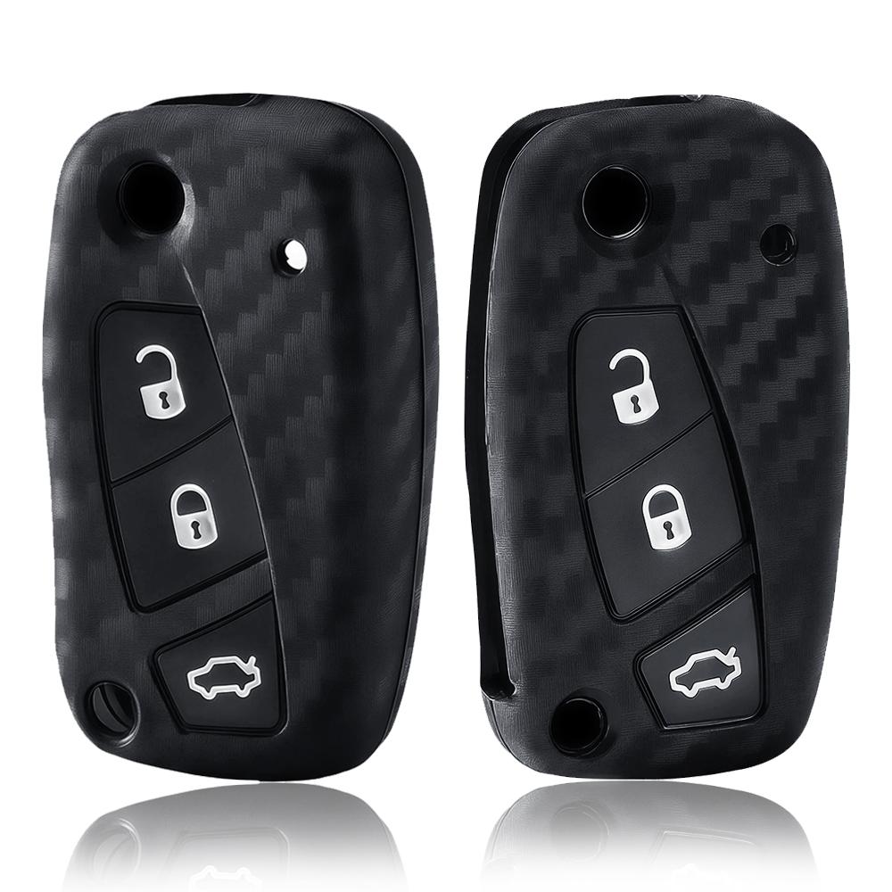 Kohlenstoff-Silikon Auto Schlüsselabdeckung Hülle Schale Für Fiat Stilo Grande Punto Bravo Linea Idea Panda 500 Halter Fernbedienung Schlüssel Zubehör