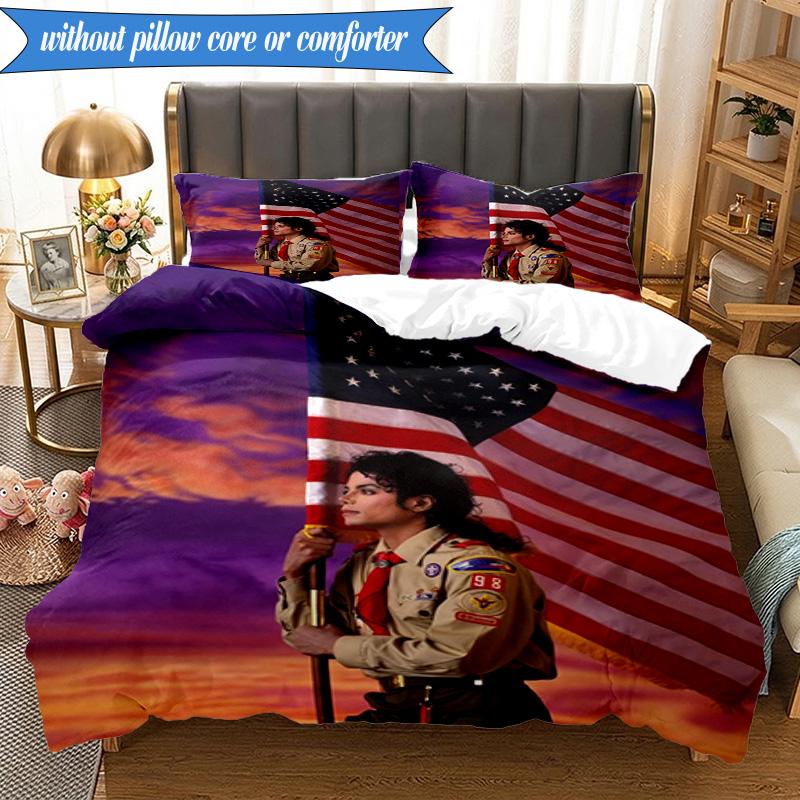 Metallic Hair Style Michael Muisc 3pcs K-pop Music Group Bedding set,Ideal for Bedroom, Dormitory,Including Duvet Cover And 2pcs Pillowcases,Fan Gift