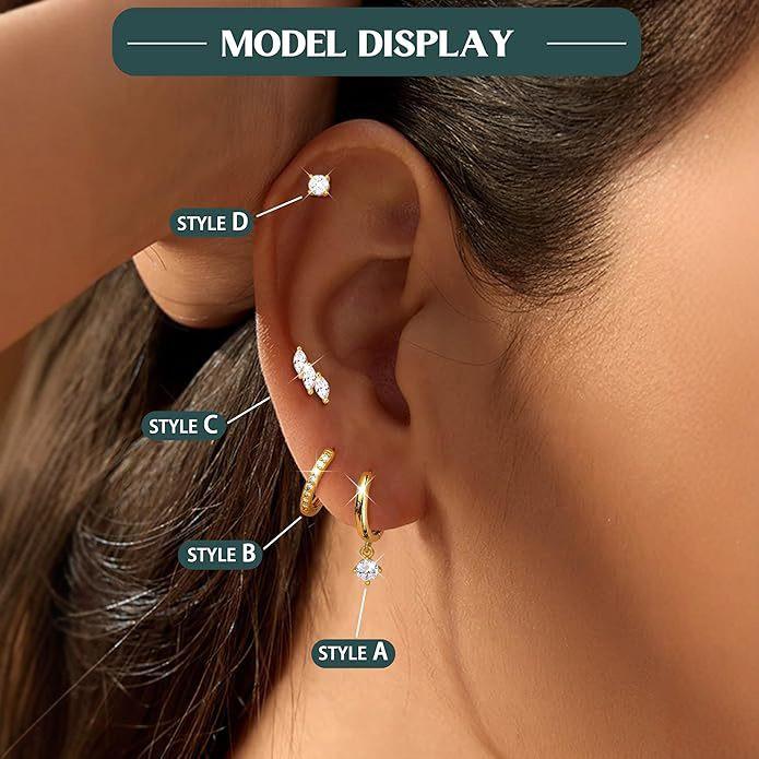 Modny zestaw kolczyków sztyftów z cyrkoniami w kształcie kwiatów 2024 - Biżuteria damska Prezenty