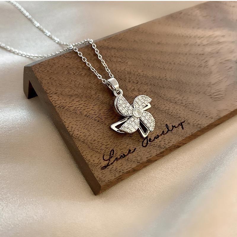Rotating Windmill Pendant Necklace with Micro-Set Zirconia Elegant Design Fashionable and Versatile Accessory