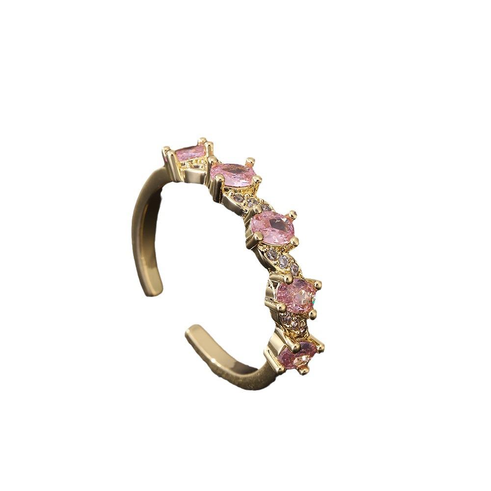 Sweet Bow Zircon Ring Vintage Light Luxury Fashion Pink Open Adjustable Women Jewelry Gift