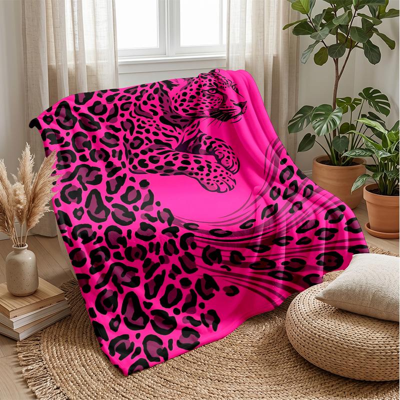 Pink Leopard Bow Frame 1 Theme blanket Lightweight Warm Flannel Blanket Decorative Throw Blanket for Home Decoration
