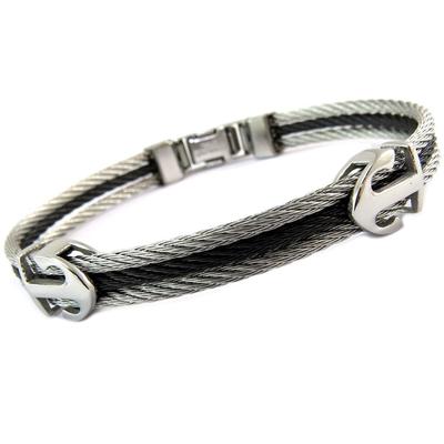 [P6872] - Black Silver 'Ancre Marine' Steel Bracelet