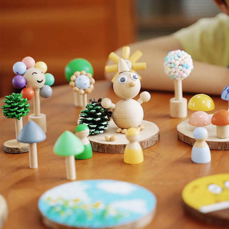 DIY Building Blocks Round Wooden Pieces Montessori Handmade Materials Small Scale Model Home Decorations New Year Festival Gift