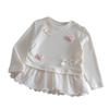 Girls Long Sleeve T Shirt Spring Autumn Sweet Lace Trim Bowknot Top Kids Casual Inner Wear Base Layer Blouse