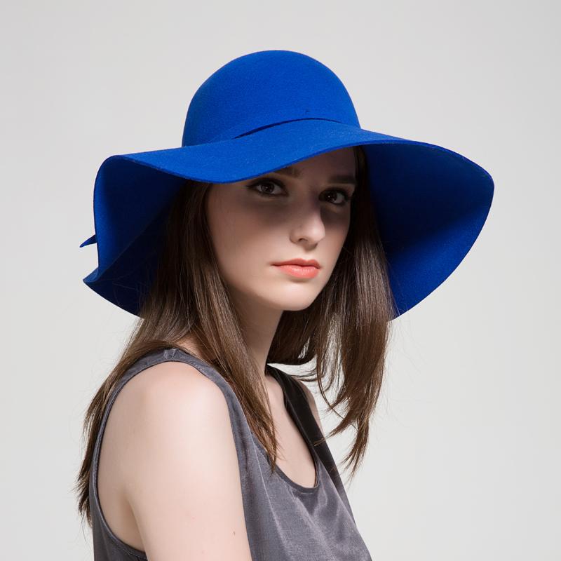 Girls Wool Fedoras Hat Wide Brim Hight Quality Wool Dome Hat Female Fedoras Woolen Cap Beach Cap Hair British Long Hat B-8746