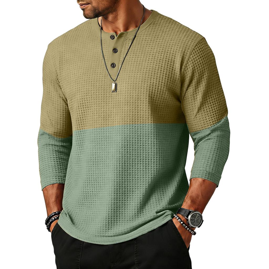 Men's  Sports  Leisure  Waverg  Three  Pieces  Buckle  Seven  Points   Sleeve  T-Shirt