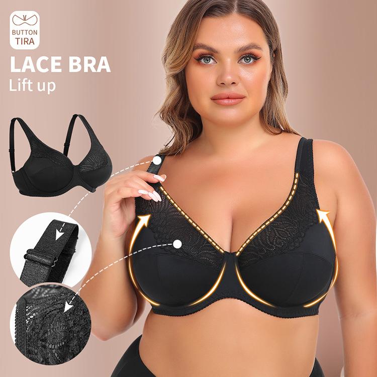 Lace Underwire Plus Size Bra, BCDEF Cups Sexy Shaping Corset Lingerie for Women