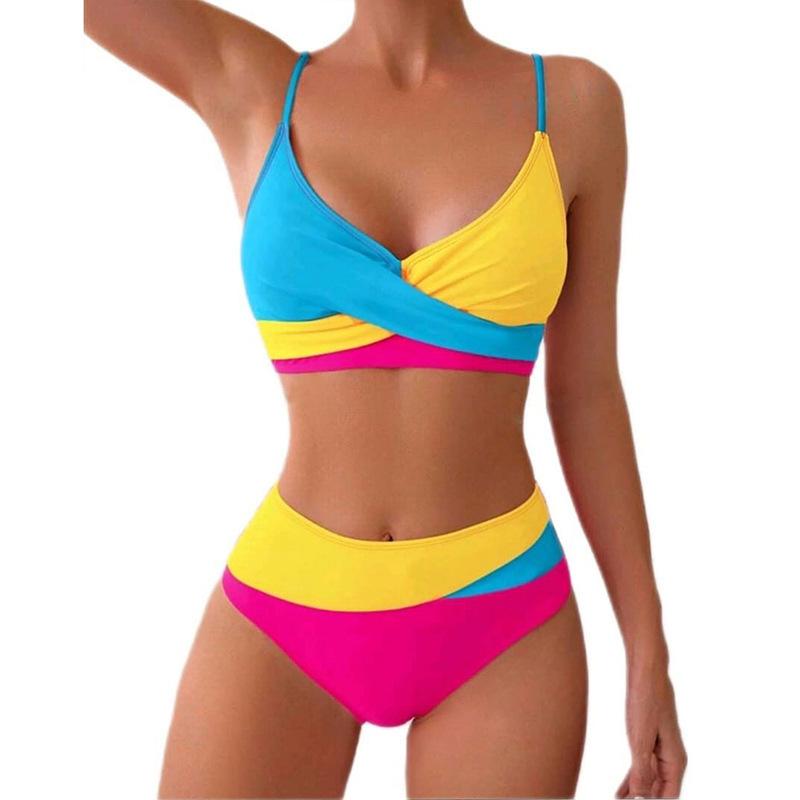TS JYL-BK233 Floral Off-Shoulder Bikini, Three-Piece Lace-Up Swimwear S