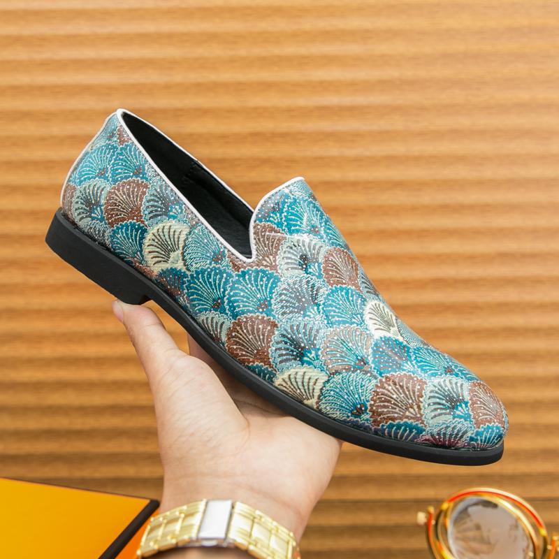Fashion Trend New Designer Printing Pattern Loafers For Men Flats Walking Shoes Business Wedding Party Leather Shoes Dress Moccasins