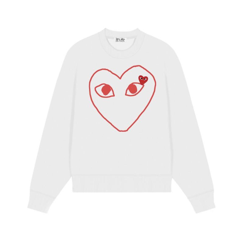 Relaxed Fit Cotton Sweatshirt With Heart Print Long Sleeve Crew Neck Fleece Lined Unisex Winter Casual Top