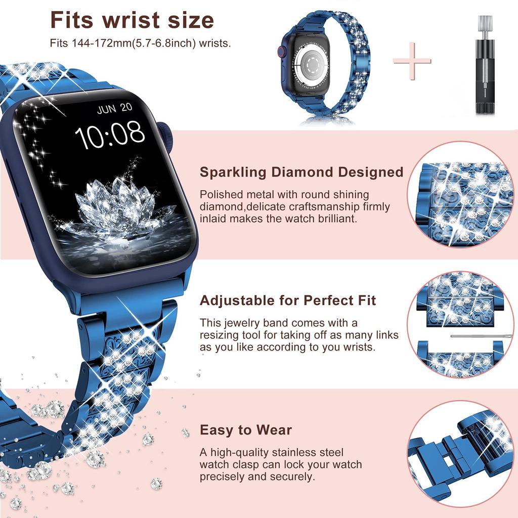 Glamour Diamond Apple Watch Band: Universal Fit for Women - Luxurious Metal Bracelet Replacement
