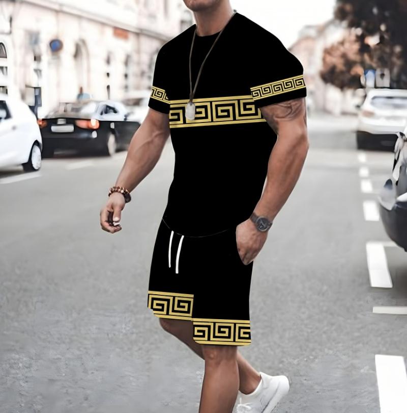 Size XXS-6XL 2-piece Vintage Printed Men's Short Sleeve Shorts Set Summer Casual Men's T-shirt Outdoor Sports Men's Beach Shorts